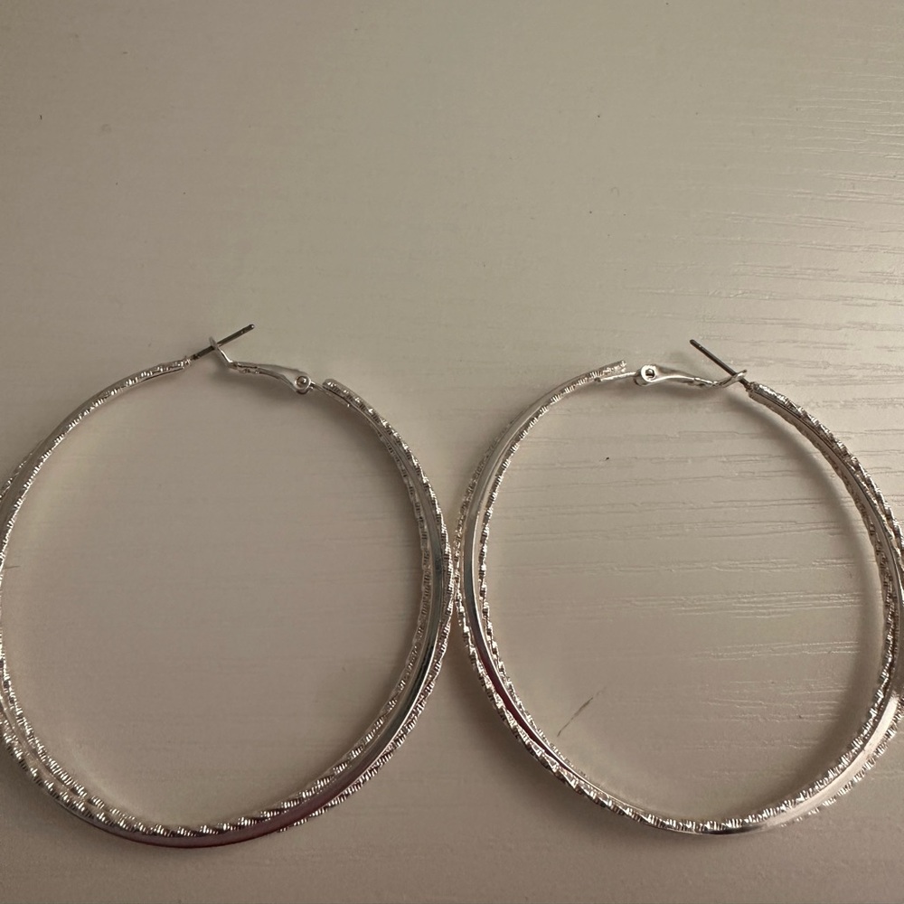 Textured Silver Hoop Earrings - Women Jewelry